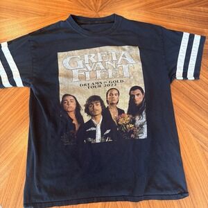 Greta Van Fleet Dreams In Gold Tour 2022‎ Short Sleeve Ringer Medium Black